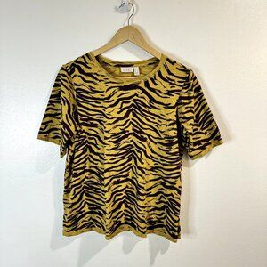 LOGO Lori Goldstein T-shirt M Zebra Stripe Purple Green Crewneck Boxy Cotton